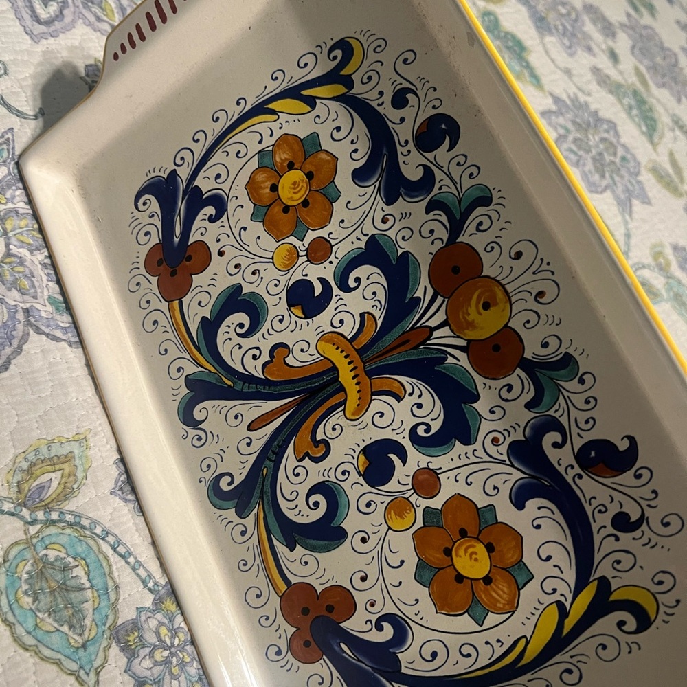 Decorative Blue & Yellow Floral Ceramic Baking Dish